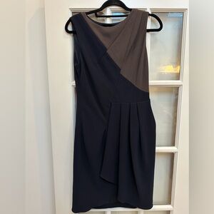 BCBGMAXAZRIA Runway Collection Color Block Chic Navy & Brown Party Dress Size S